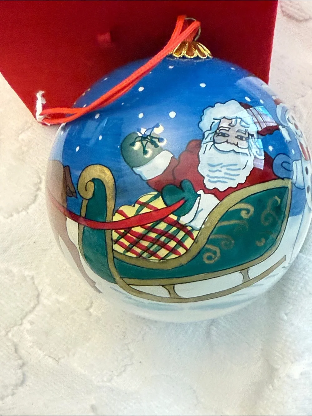 Li Bien Hand-Painted Santa Sleigh Blue Glass Holiday Ornament